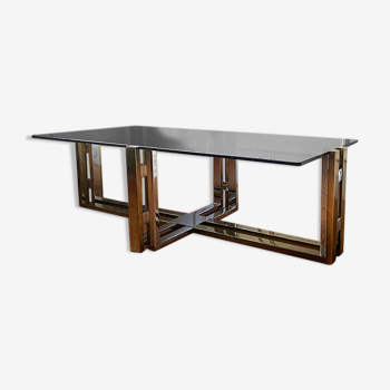 Table basse chrome et laiton, Italie, 1970