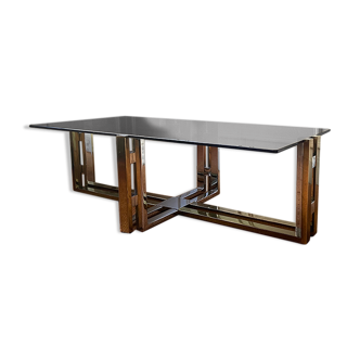 Table basse chrome et laiton, Italie, 1970