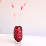 Mid-century modern handmade crystal vase in a bright red colour