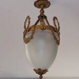 Antique French Louis XVI Style Glass and Bronze Pendant Lamp c. 1900