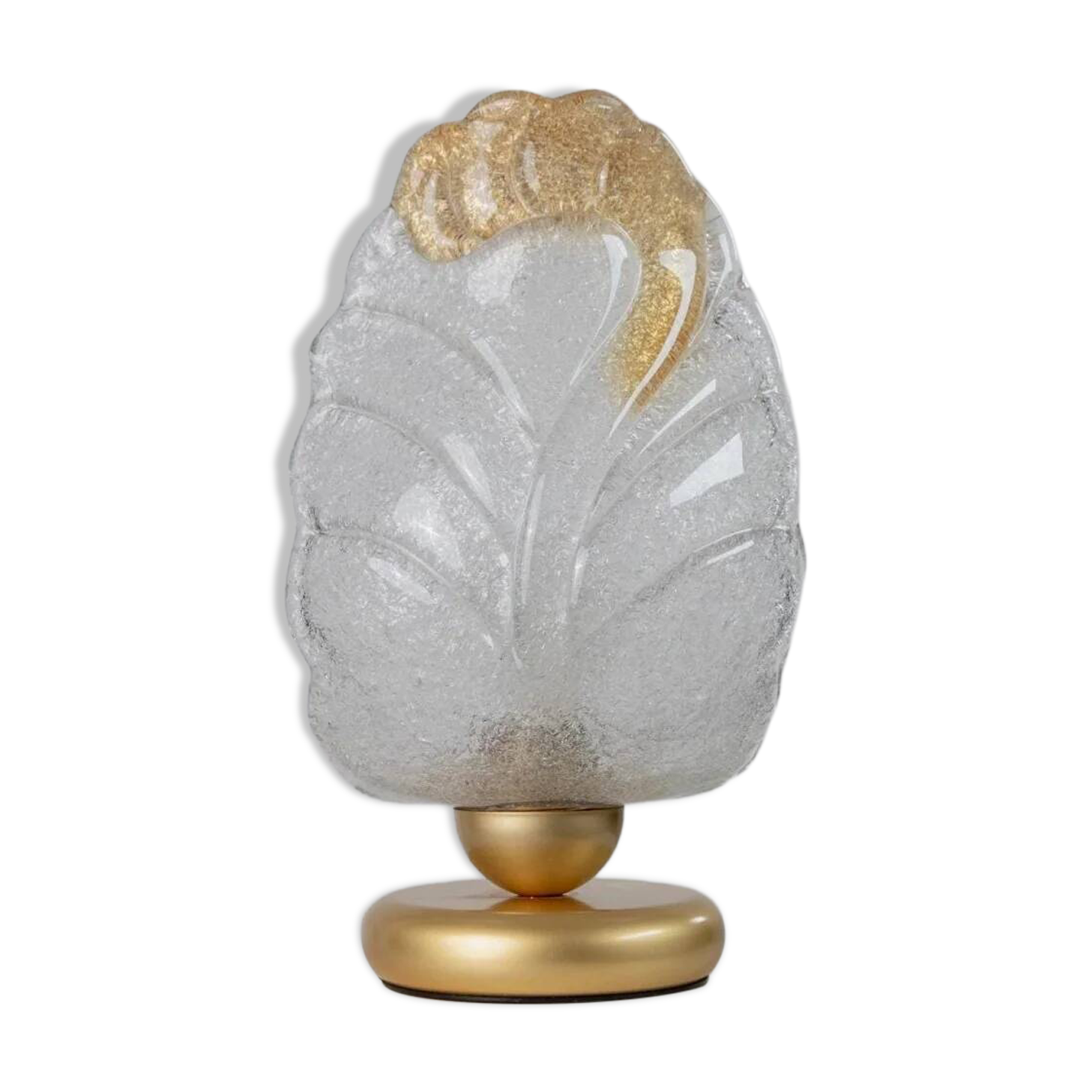Vintage Murano glass table lamp – leaf-shaped glass with a gold metal base – Italy 1980s