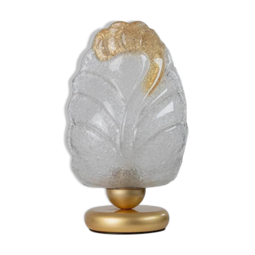 Lampe de table vintage en verre de Murano – verre en forme de feuille avec base en métal doré – Italie années 1980
