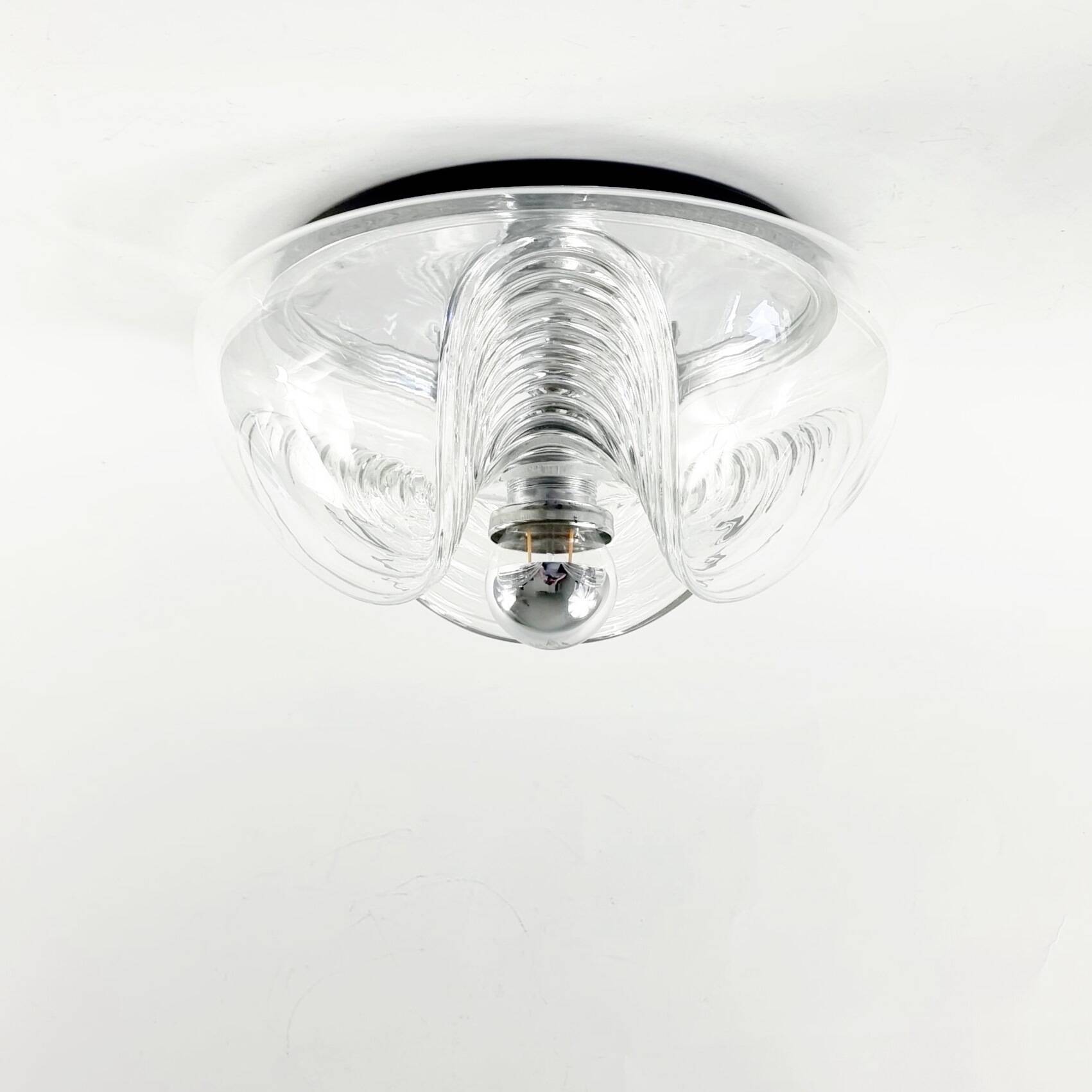 Lustre en verre XL de style mid-century Space Age par Koch & Lowy pour P&P, années 1970.