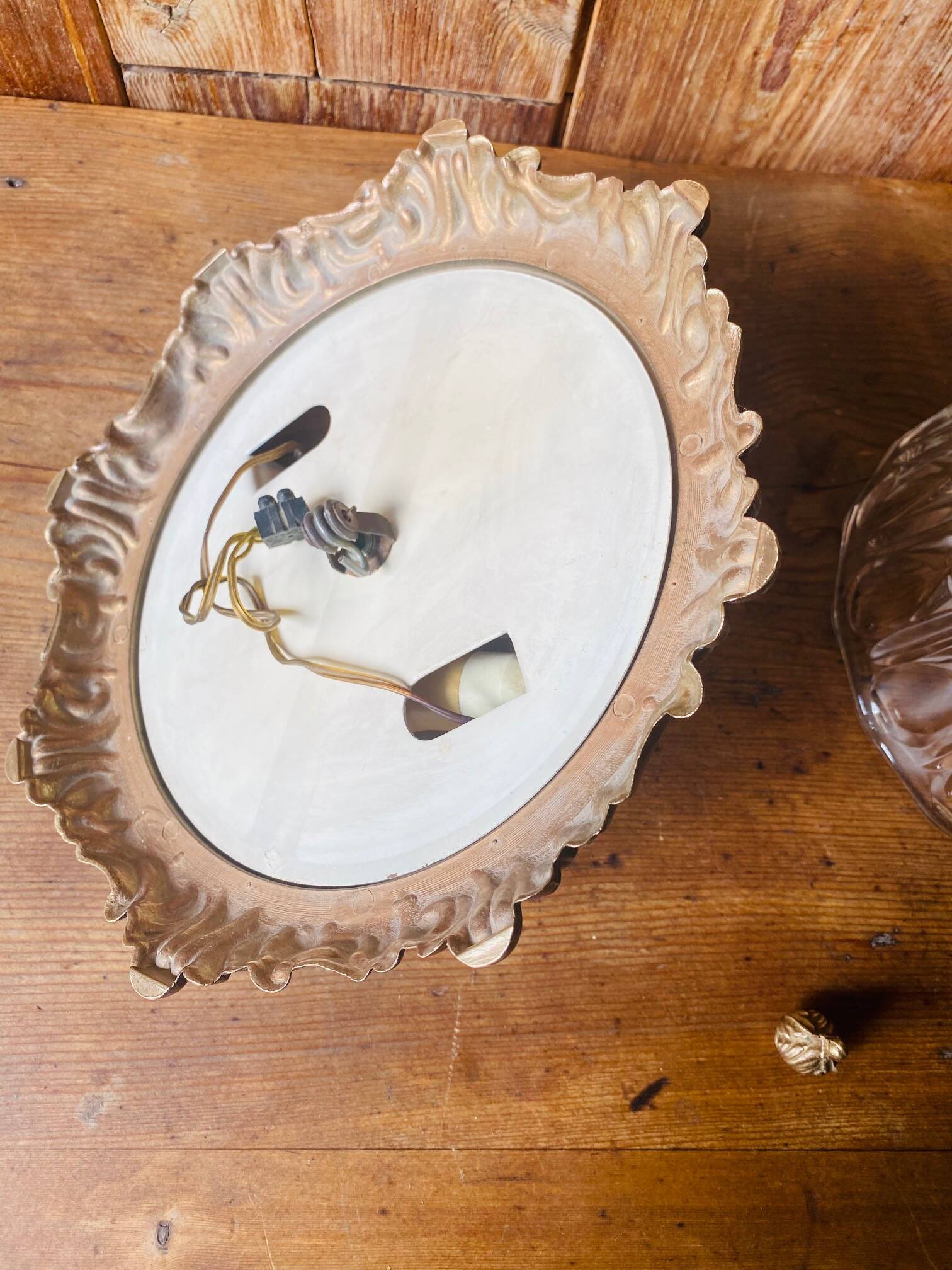 Glass and chiseled bronze ceiling light from the 50s/60s