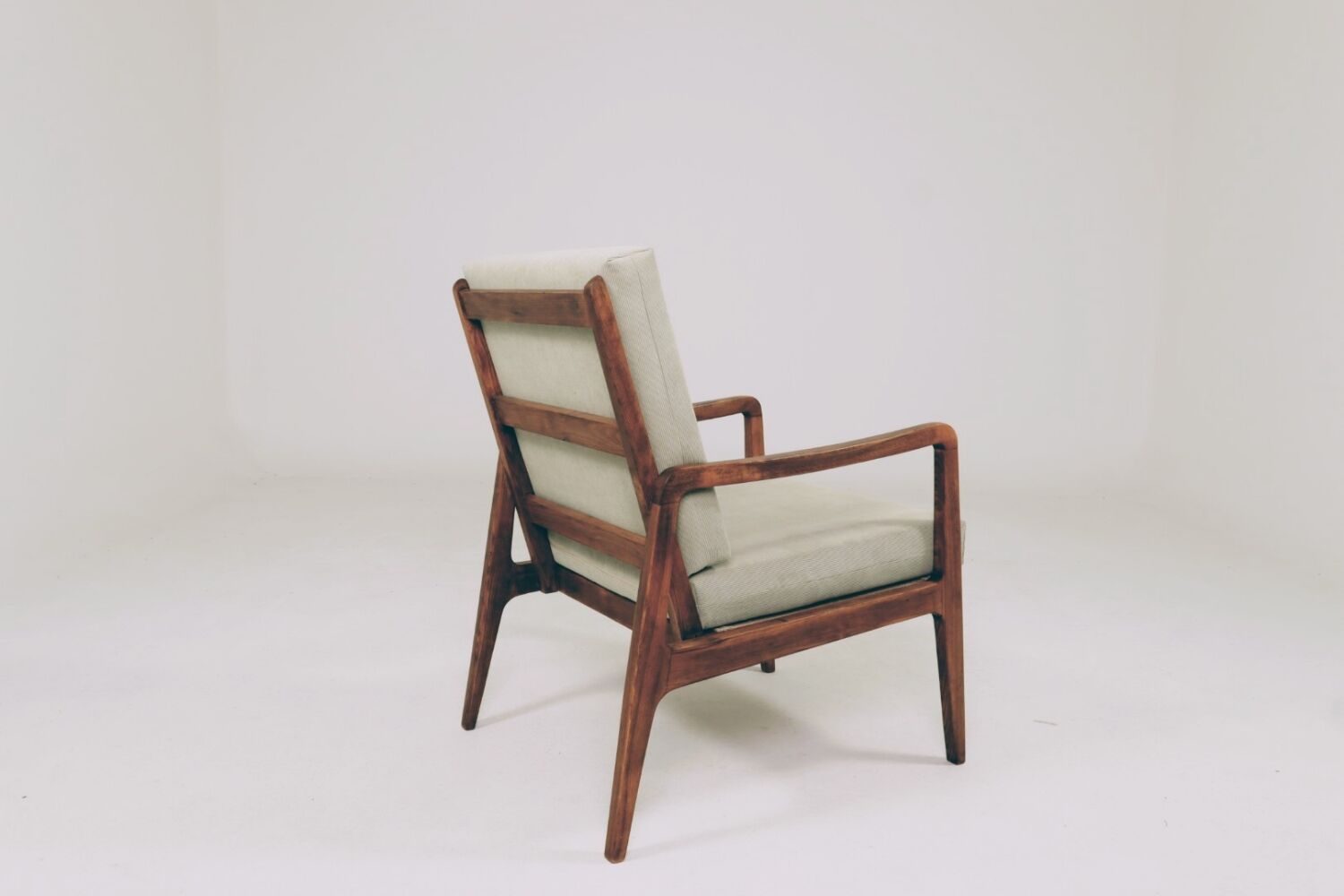 Mid-Century Armchair Corduroy Cushion Rustic Wood, 1980s