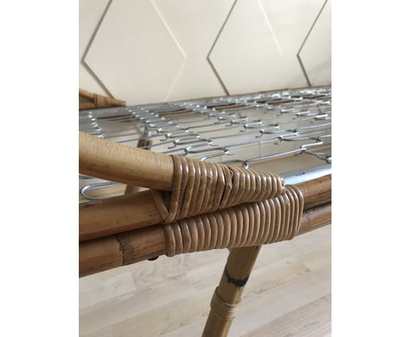 Bed bench into rattan vintage 1960