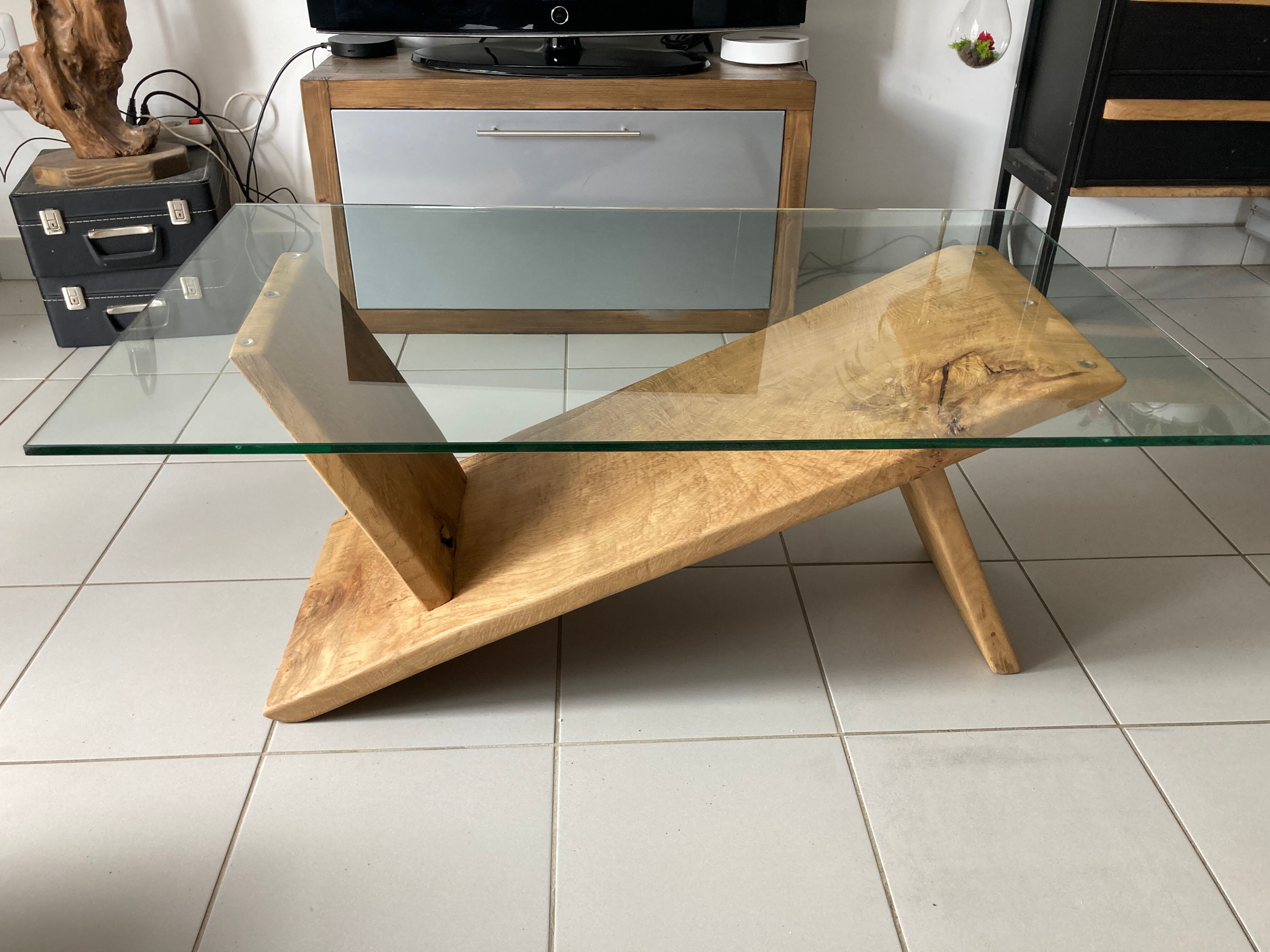 Coffee table glass and chene