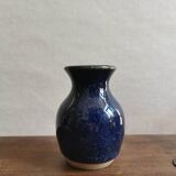 Petit vase en grès émaillé bleu moucheté vintage