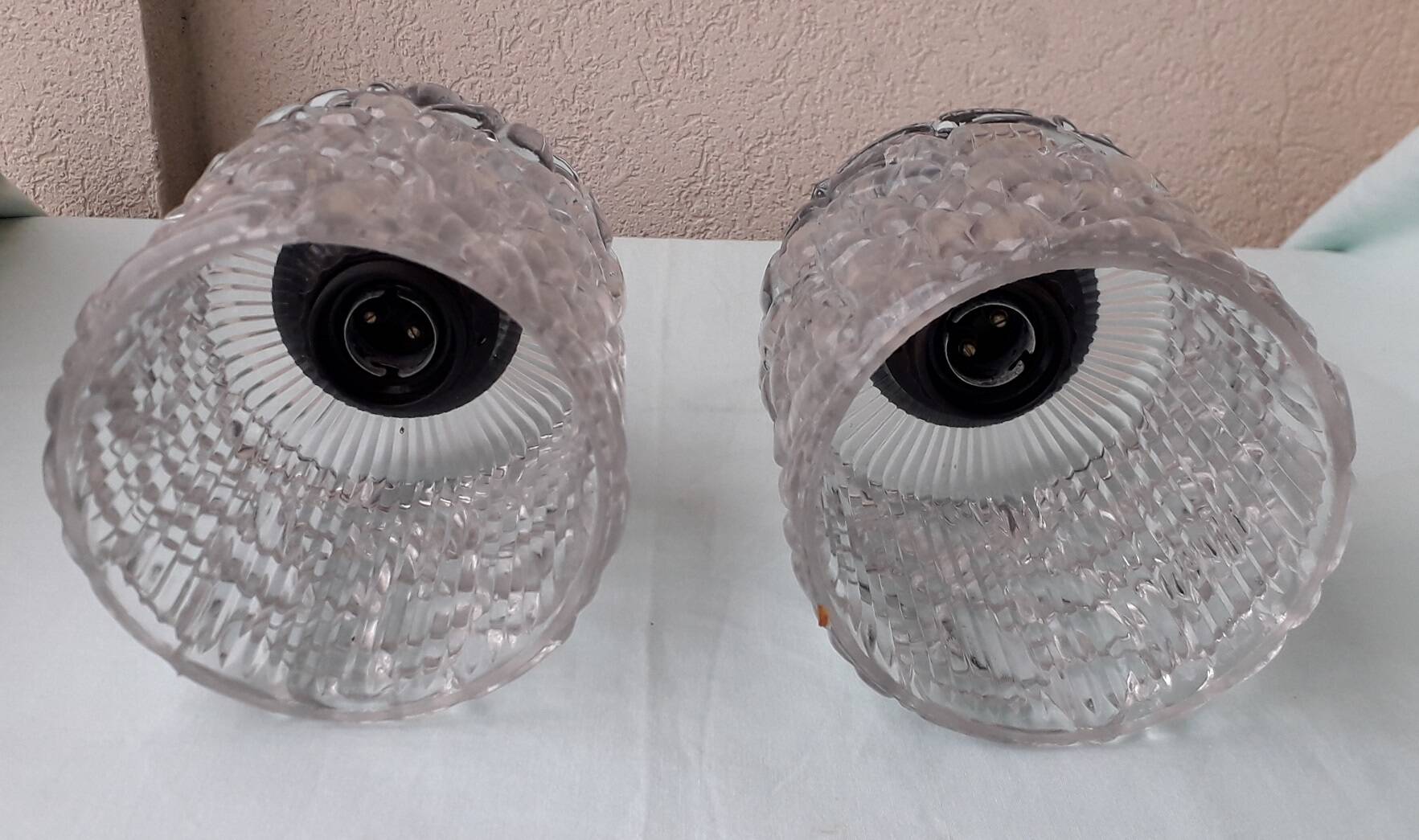 Pair of holophane glass pendants