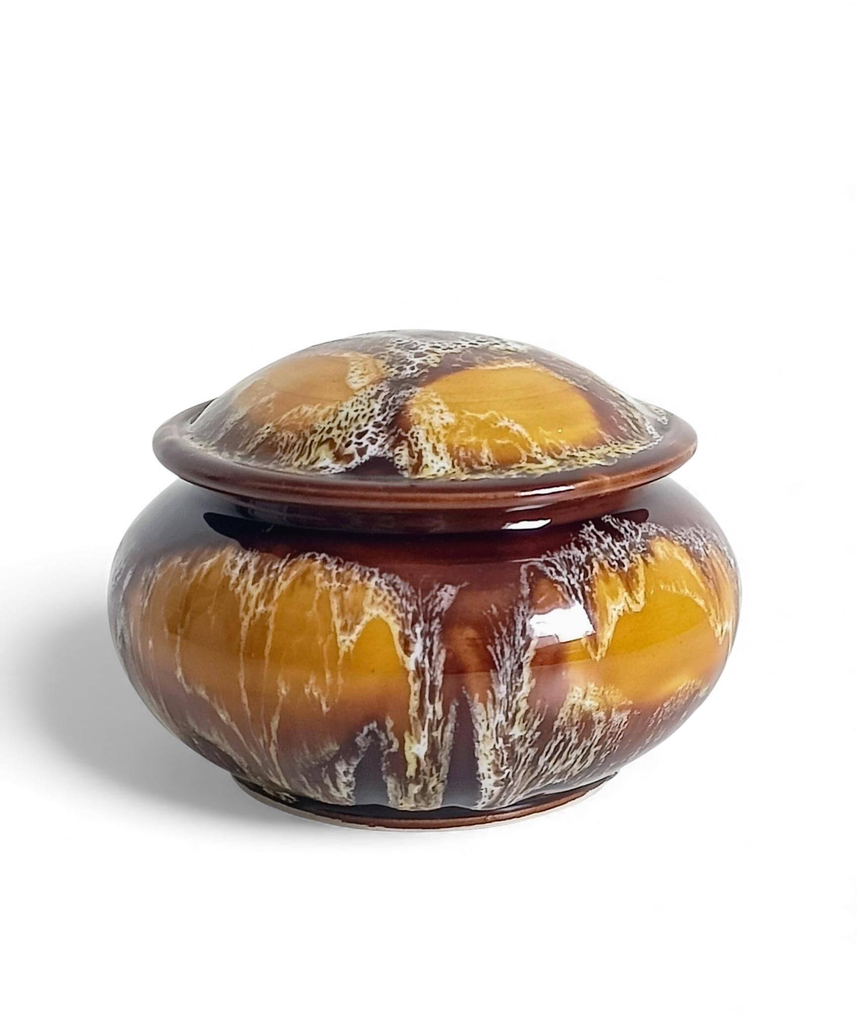 Mid-Century Vallauris Ceramic Box with Earthy Glaze, France, 1950s