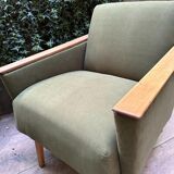 Fauteuil vintage vert olive restauré