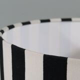 Vintage Ikea table lamp in white ceramic, Memphis style with black and white lampshade.