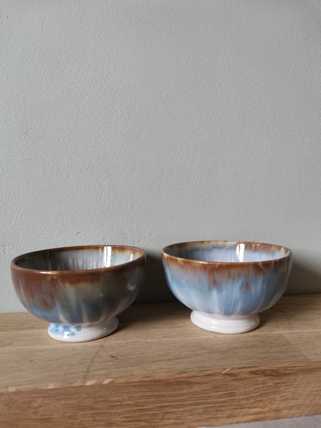 Lot de 2 bols grès artisanaux vintage émaillé signé