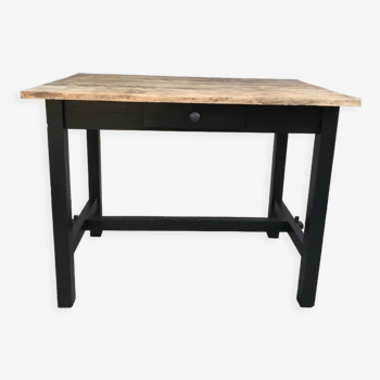 Old farm dining table, solid wood and black foot