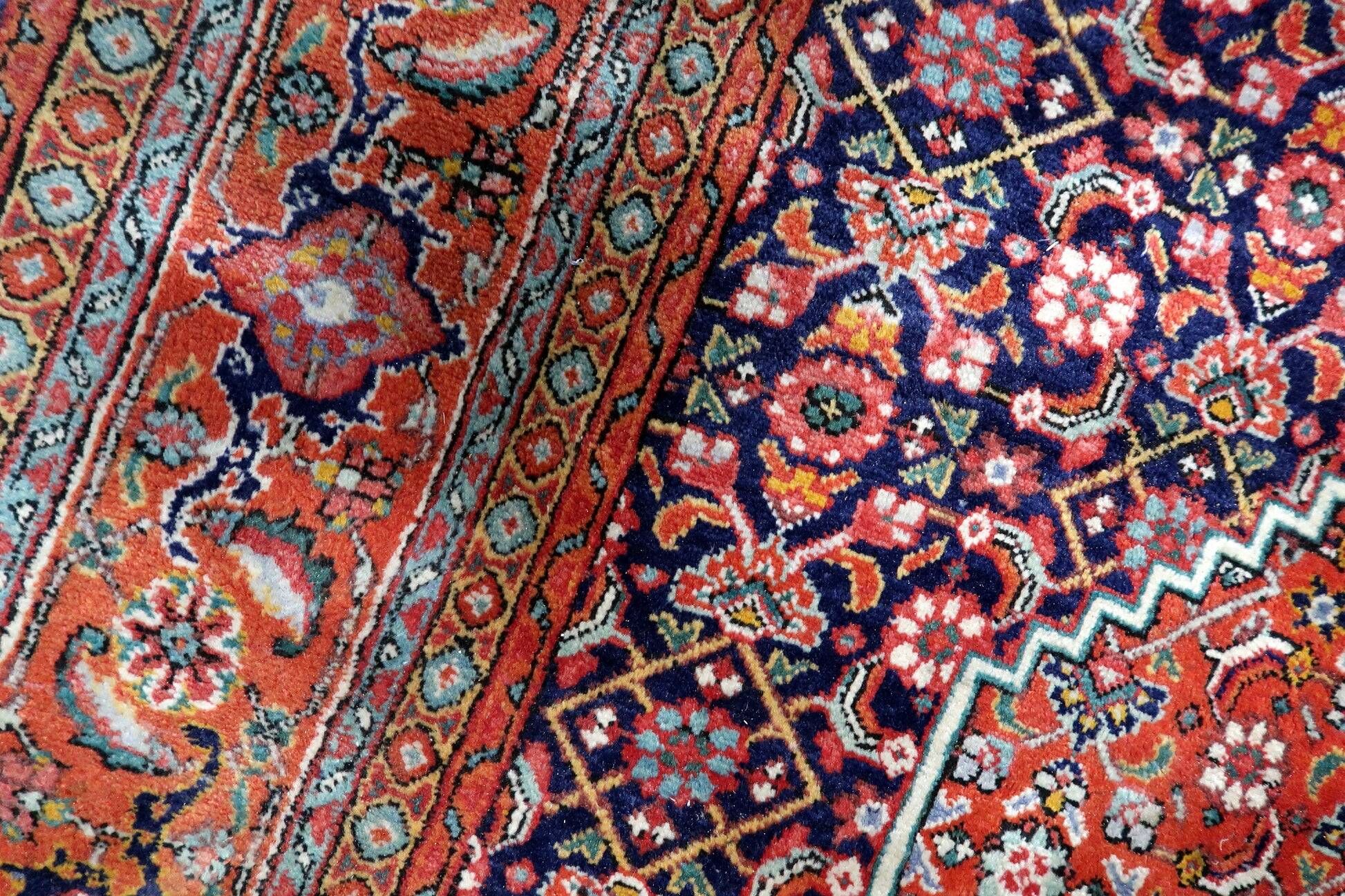 1940s vintage wool medallion rug, red and navy, 206 × 320 cm