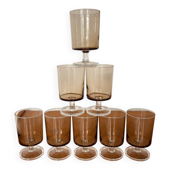 8 large vintage Luminarc smoked glass stemware