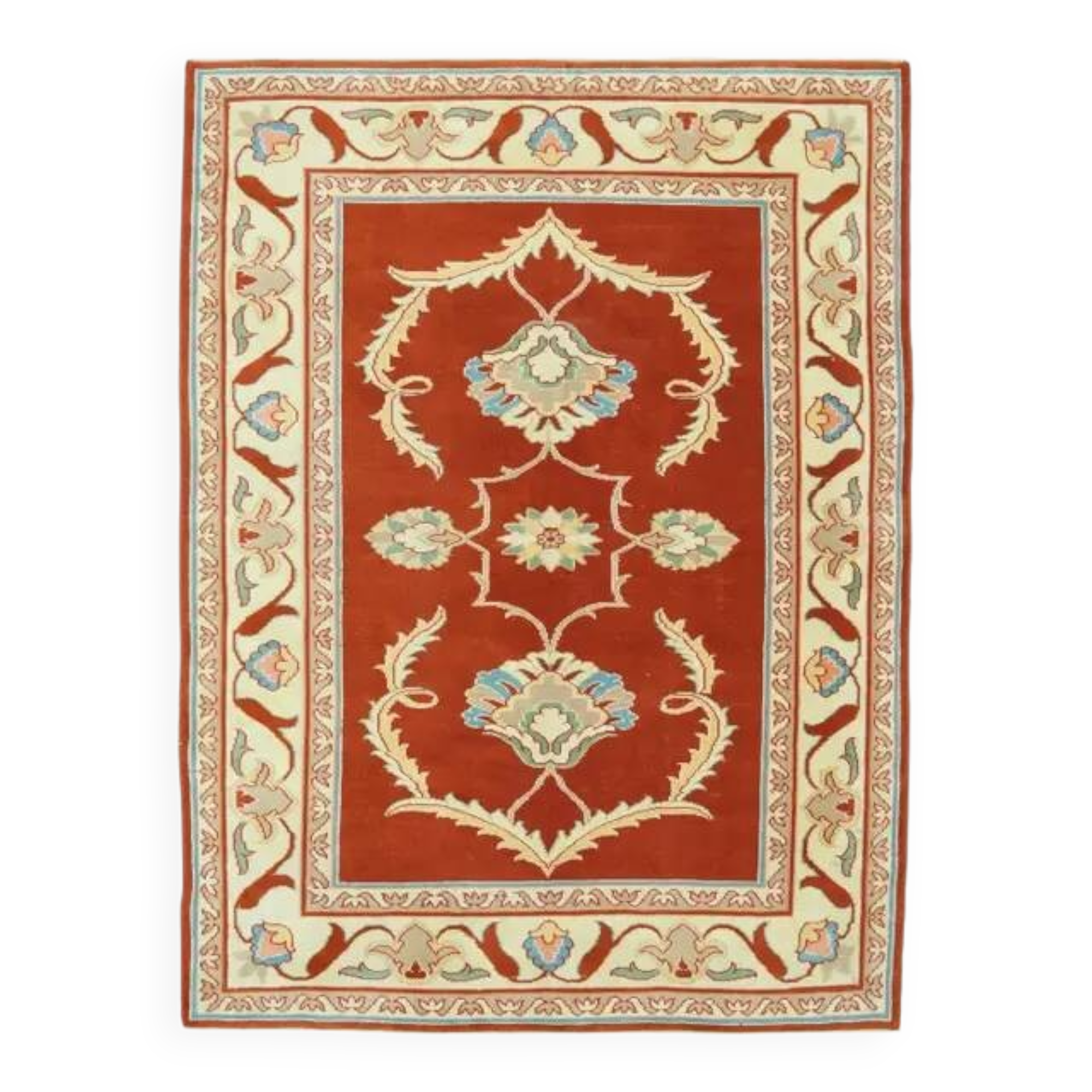 1970s Vintage Turkish Oushak Handmade Wool Cotton Orange Area Rug 173x230