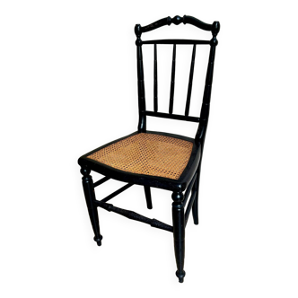 Chaise Napoléon III en bois noir et cannage