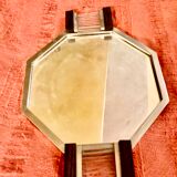 Modernist Art Deco mirror top in nickel-plated metal and handles translucent glass and ebony tube handles