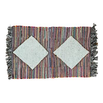 2 x 3 ft - handwoven cotton\wool patch rug\carpet,recycle, chindi, multicolour, sustainable.