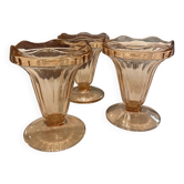 Set of 3 vintage pink glass ice cream bowls from France.