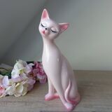 Large Vintage Pink Ceramic Cat Statue from the 1970s/1980s