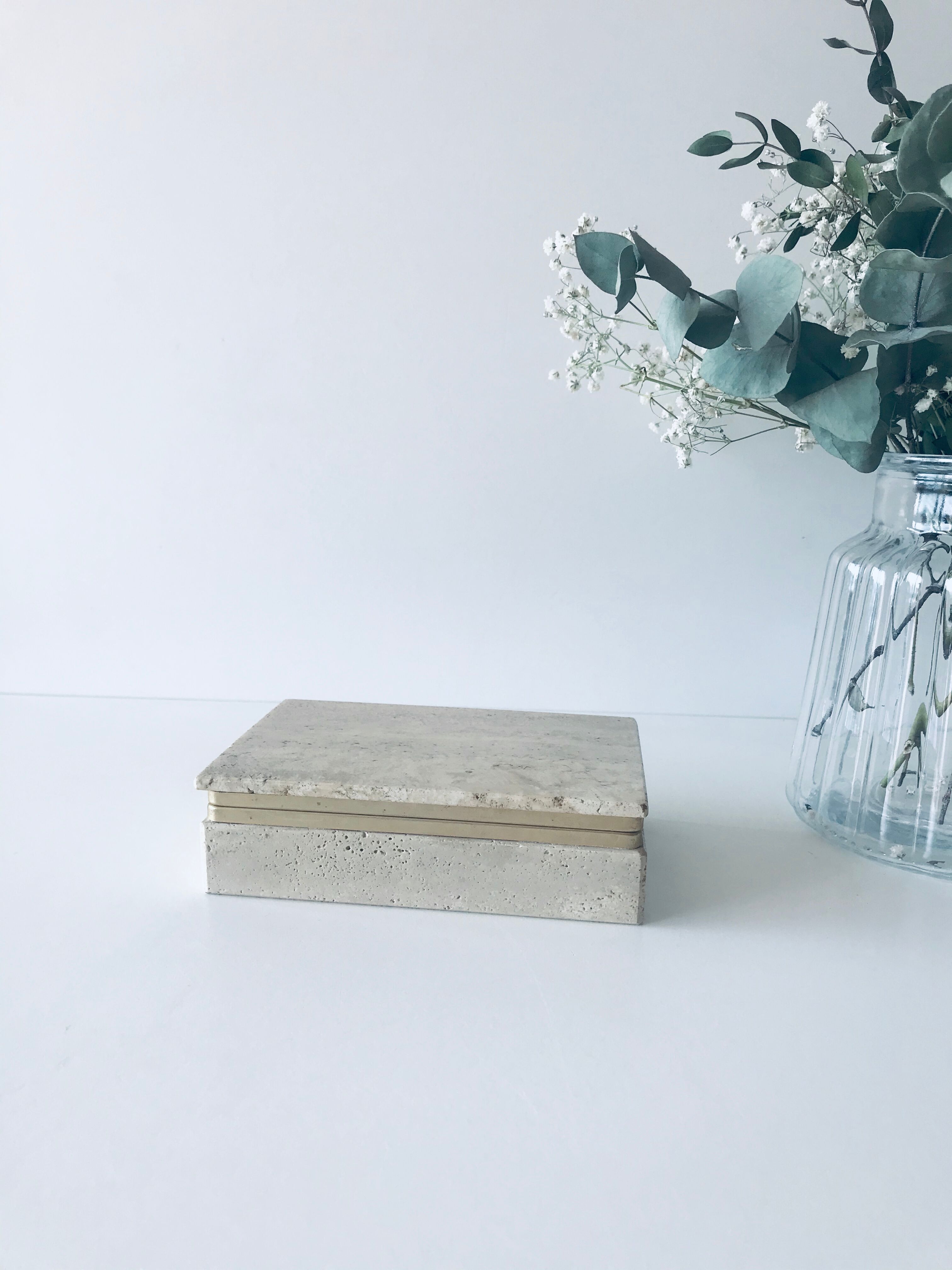 Travertine and brass box