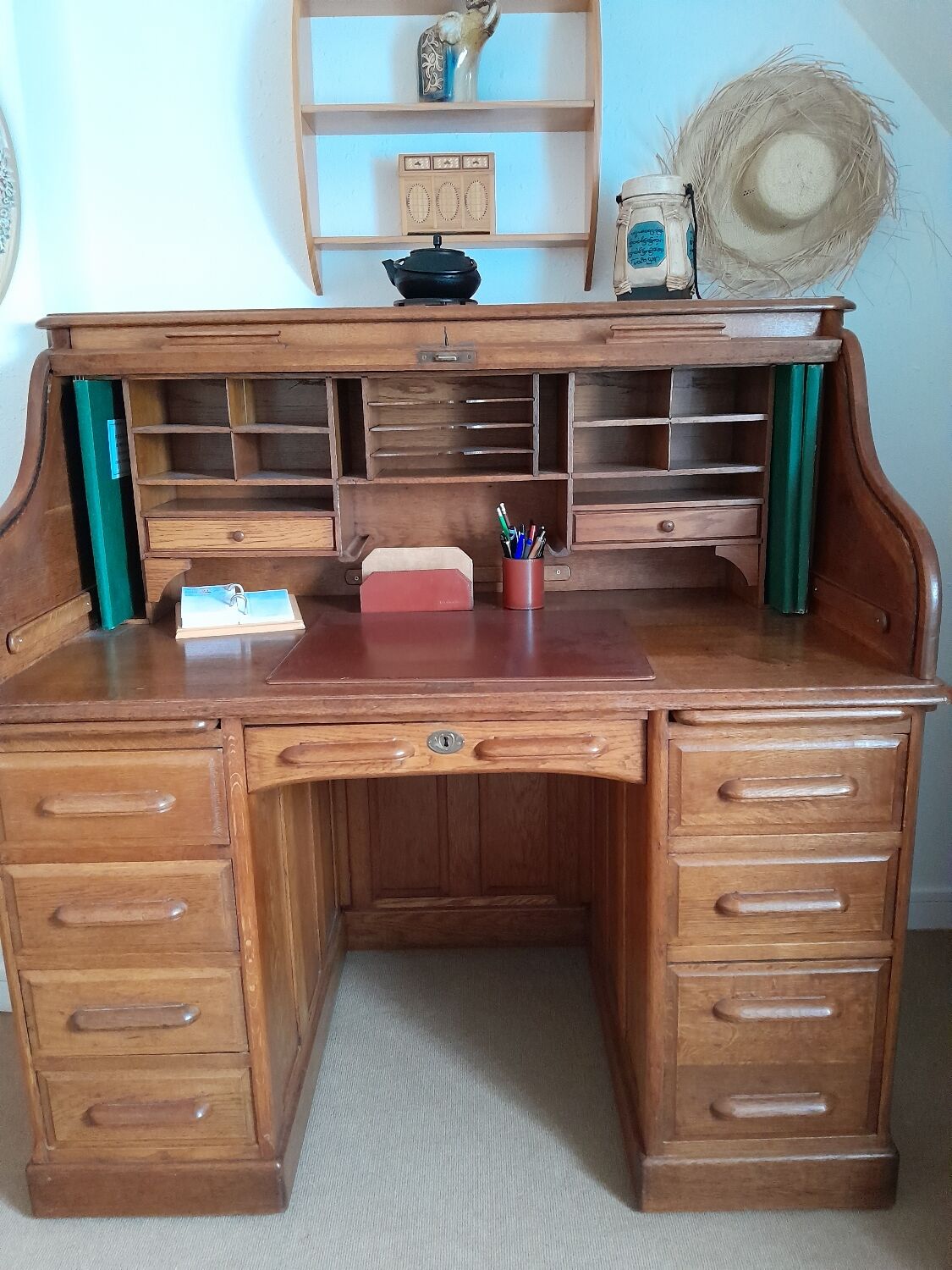 American solid oak desk with antique patina
