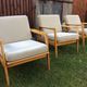 Vintage Scandinavian bench and armchairs of 4 pieces, 1 bench and 3 armchairs.