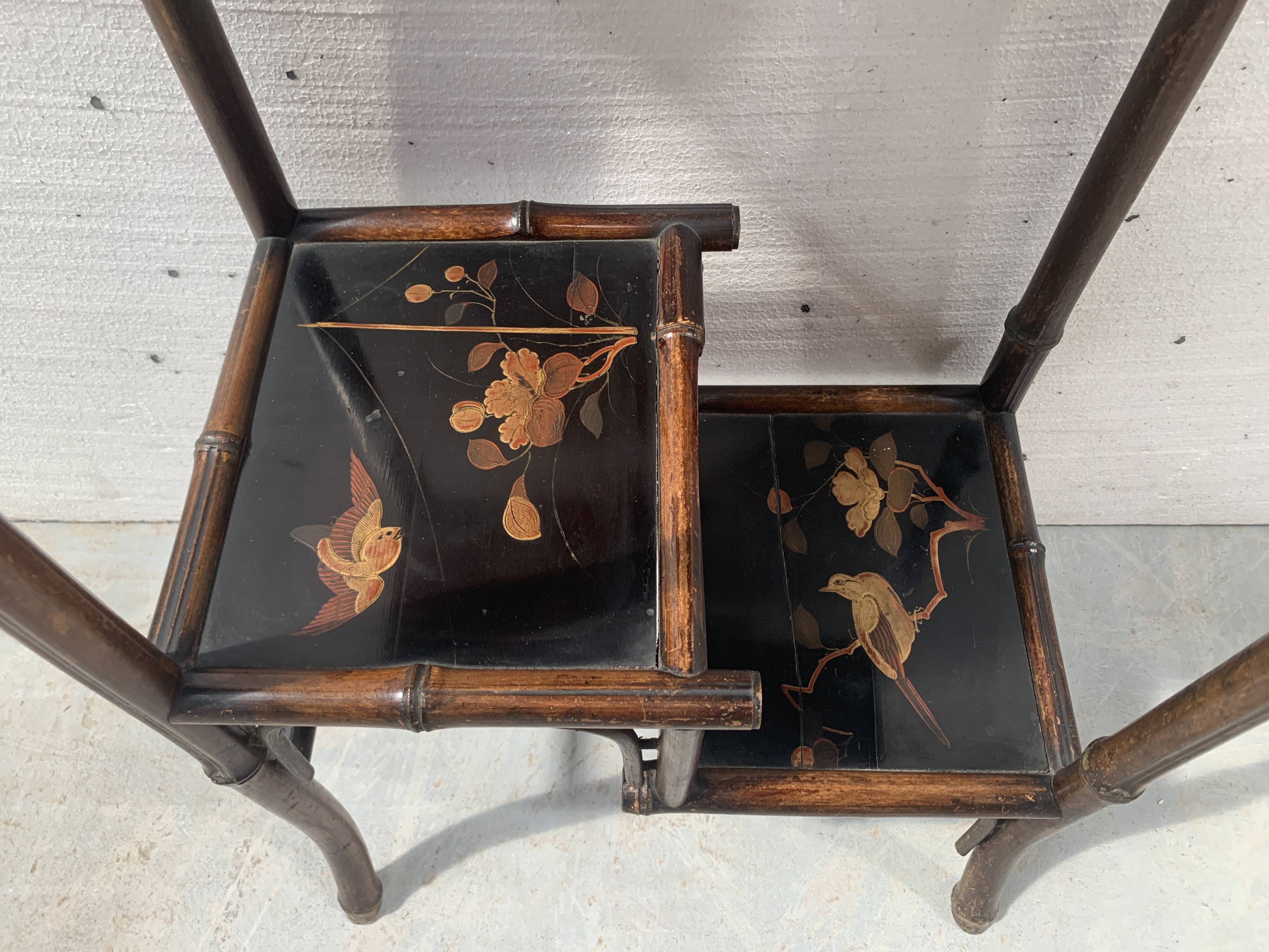 Bamboo shelf with four shelves with Asian decor, 20th century