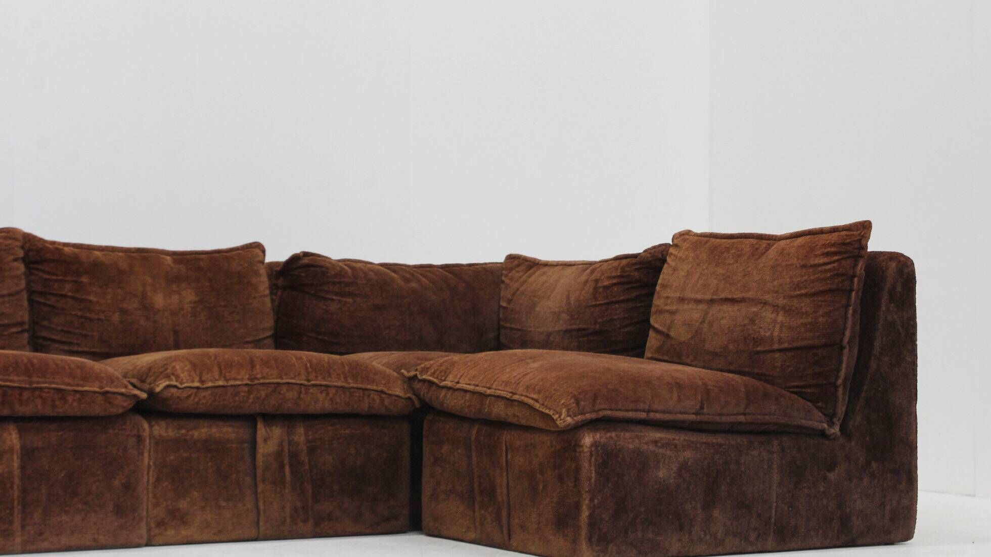 Vintage modular sofa brown velvet Italy 1970s