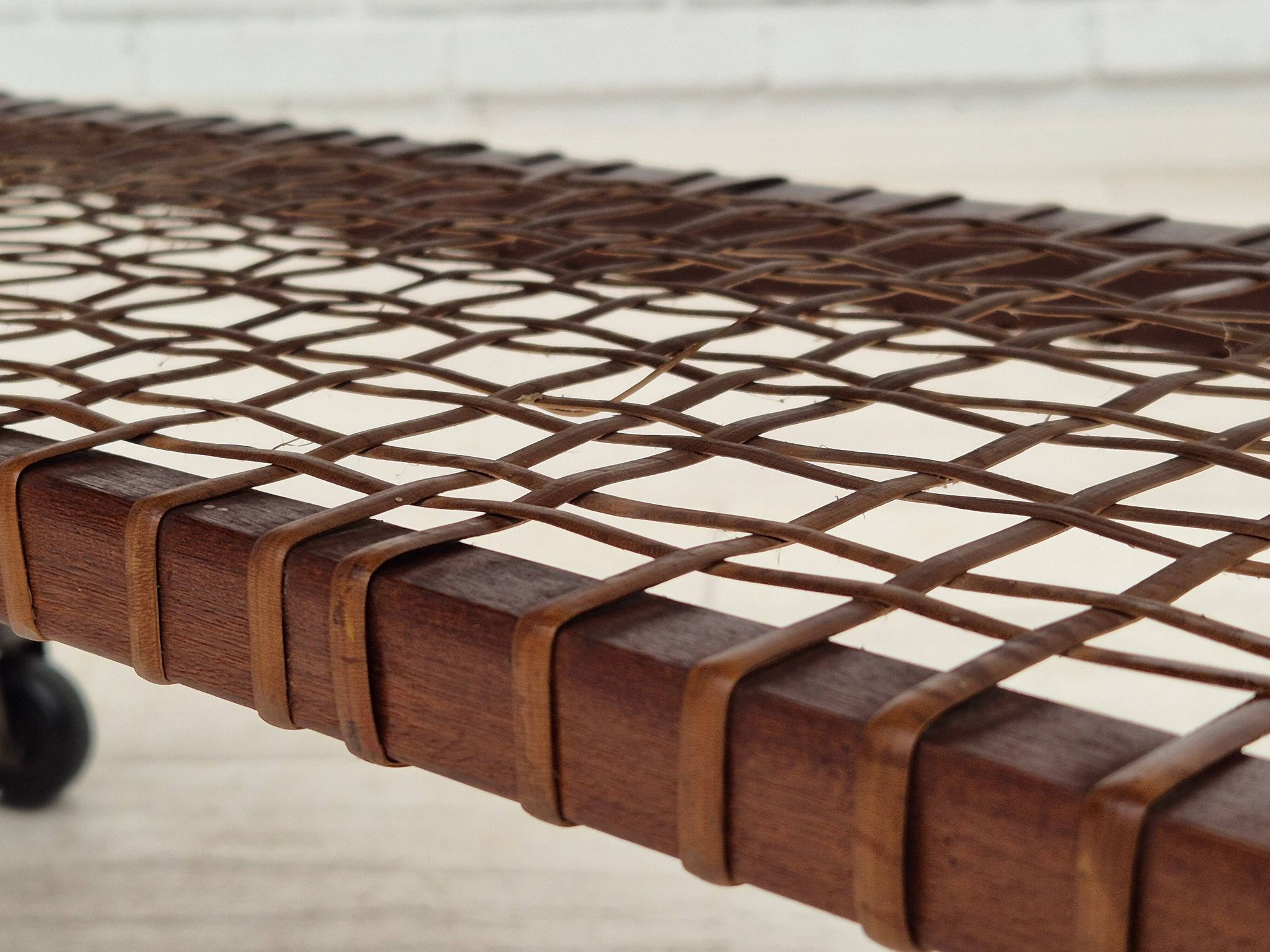 1970s, Danish side table, original very good condition, teak wood, rattan.