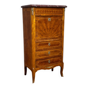 Antique marquetry secretary in Louis XV style – marble top