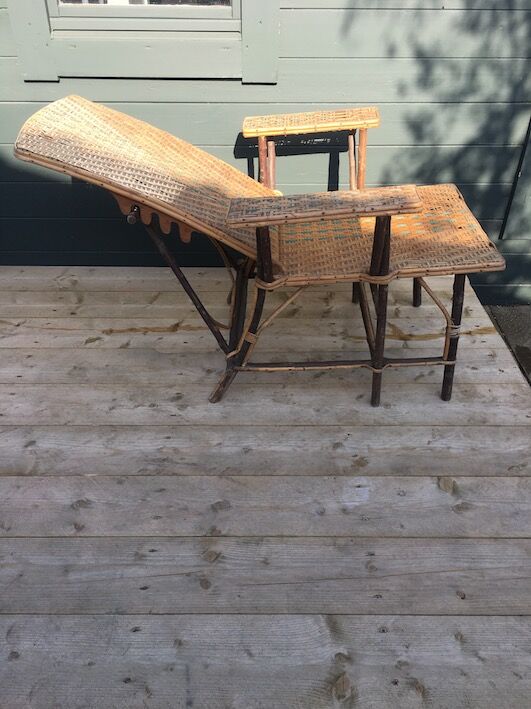 Chaise longue osier & rotin 1950