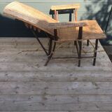 Long wicker and rattan armchair 1950
