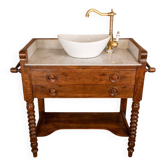 Marble and wood washbasin unit in Louis-Philippe style with double drawer.