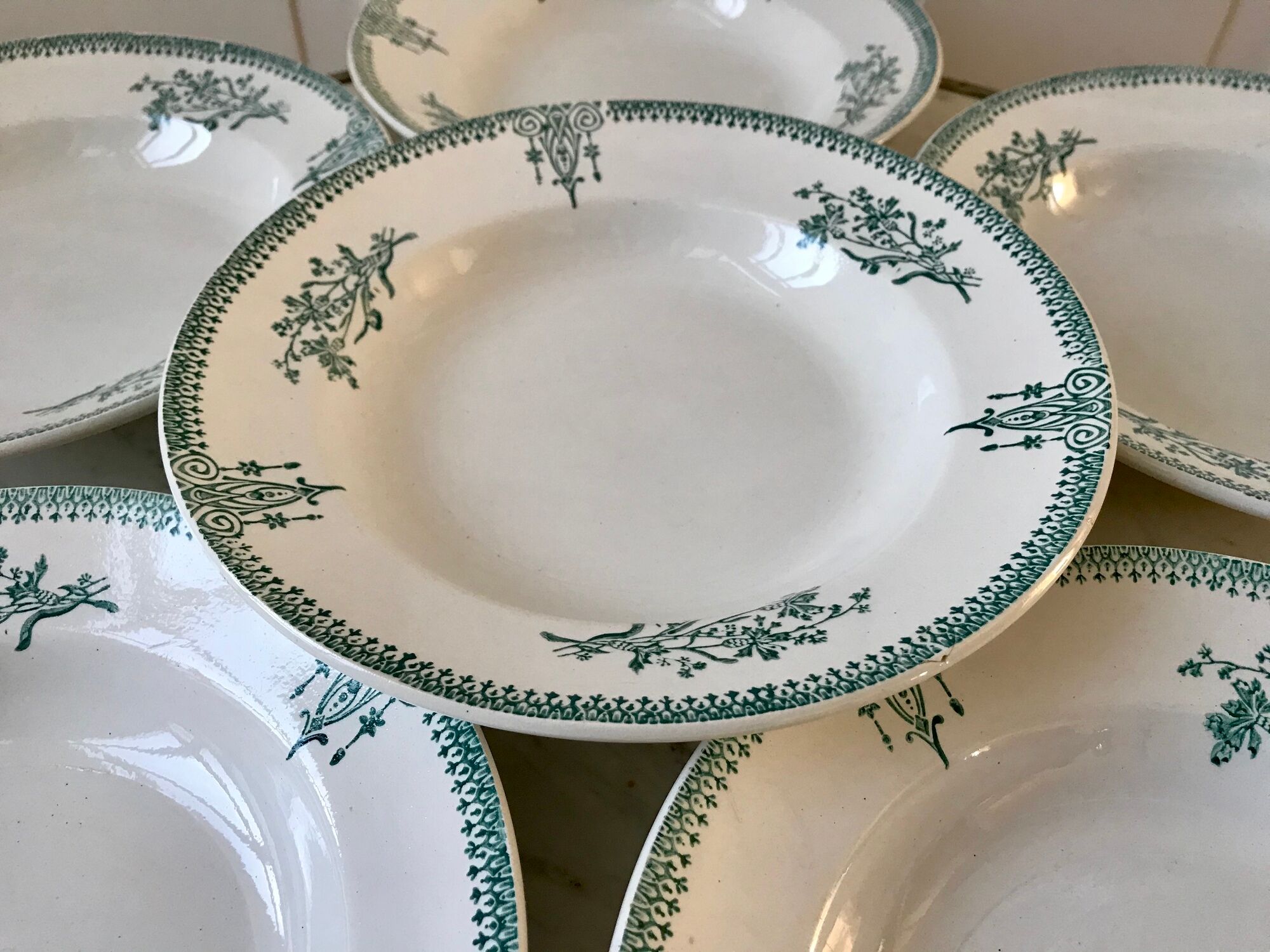 Lot of 6 hollow plates Terre de Fer Saint-Amand late nineteenth