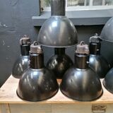 Industrial vintage factory pendant lamp, enamelled metal, 60s