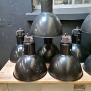 Industrial vintage factory pendant lamp, enamelled metal, 60s