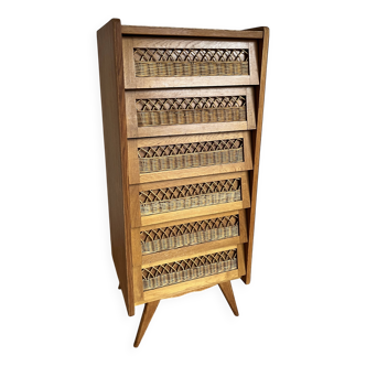 Wooden and rattan chest of drawers