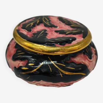 Pretty little old box in black and gold pink ceramic