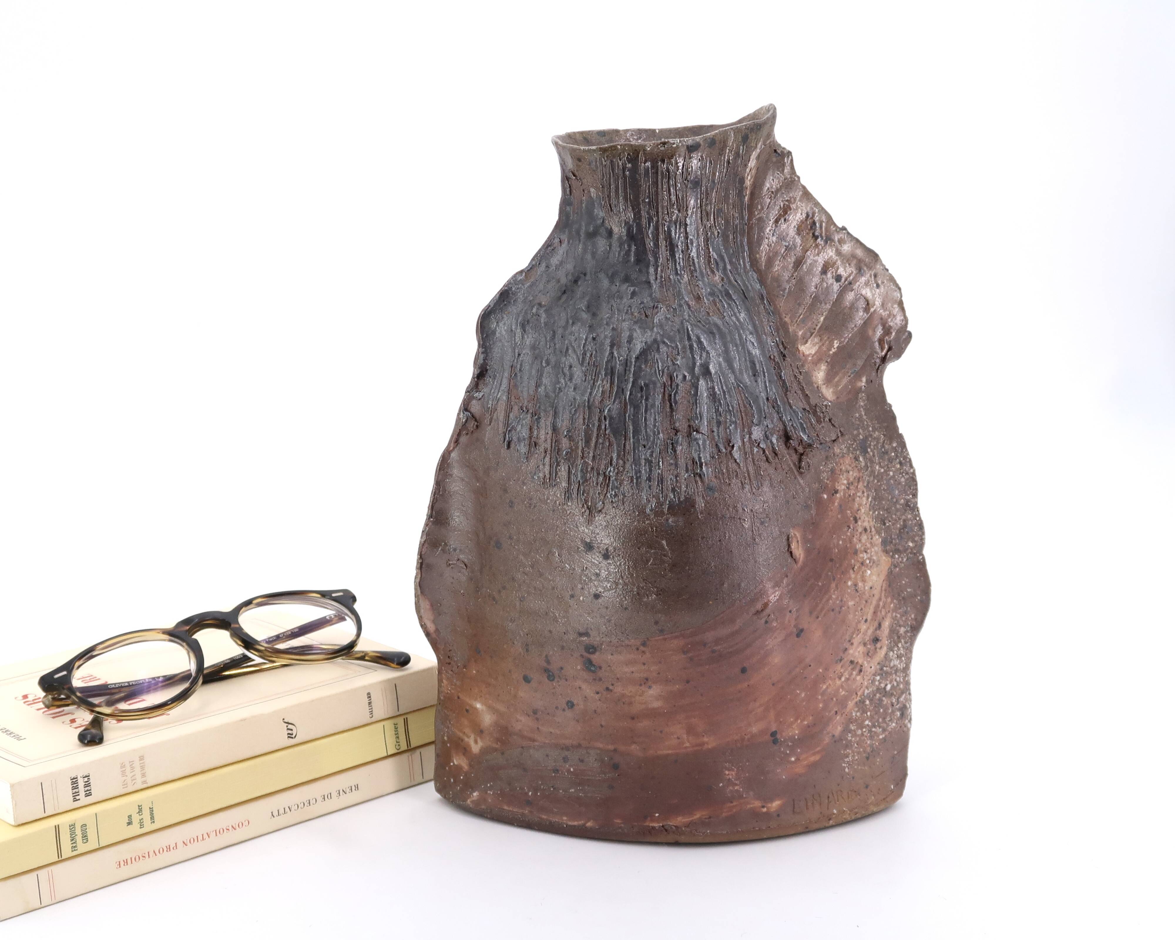 Sculptural sandstone vase by Jean Linard, La Borne