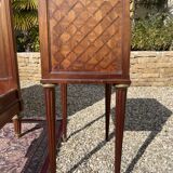 Louis XVI style marquetry & bronze bed and bedside table