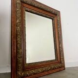 Old mirror in oak and gilded wood early 20th century beveled glass