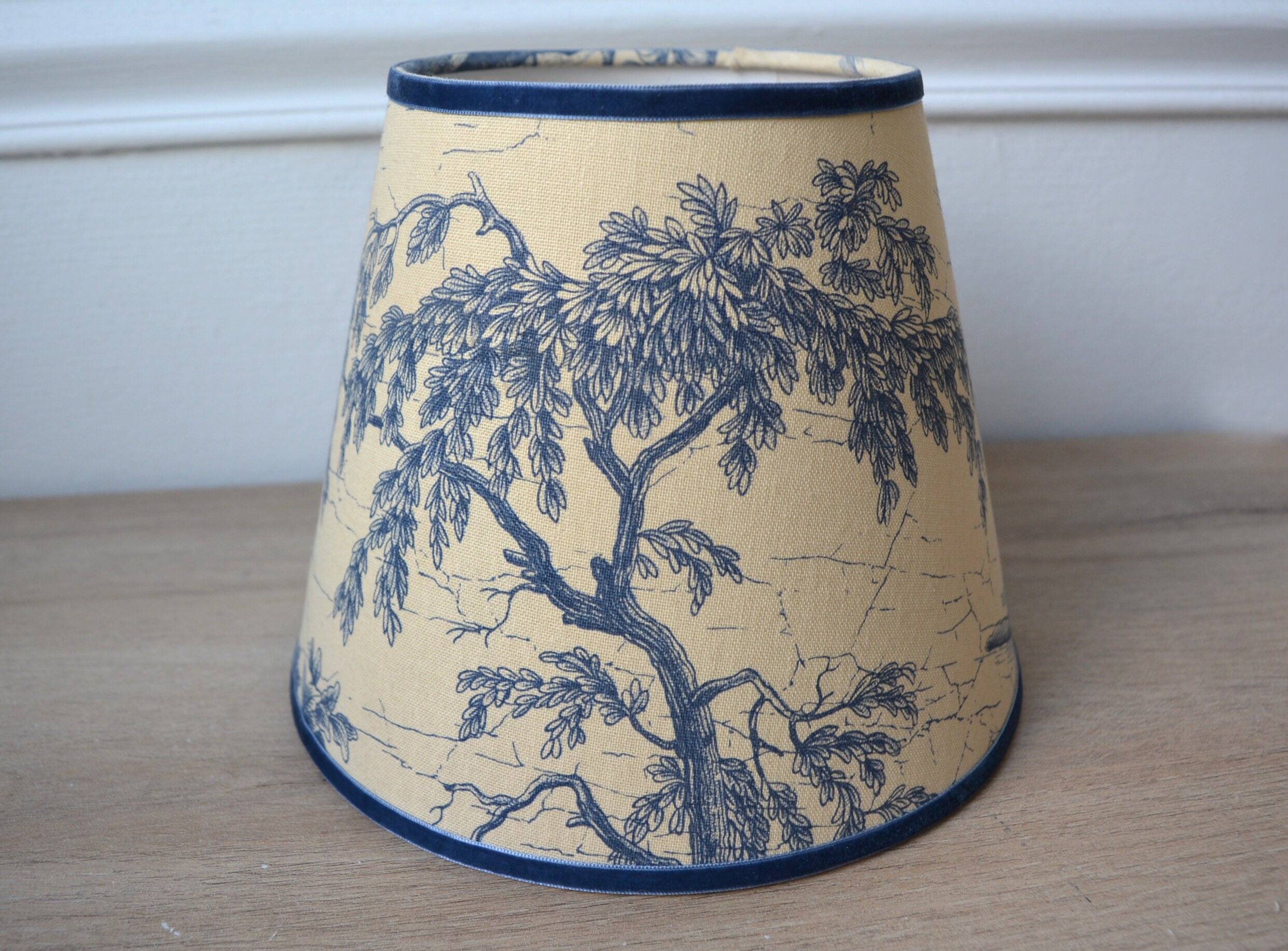 Jouy fabric lampshade, blue, tree pattern, leaves
