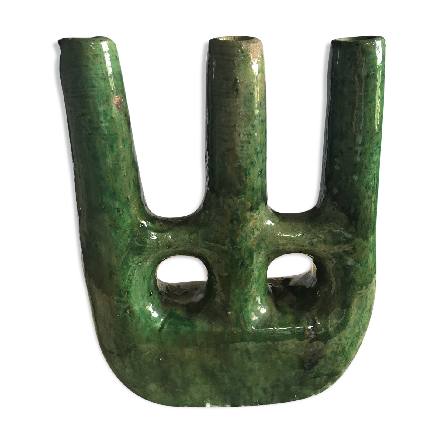 Enamelled terracotta candle holder