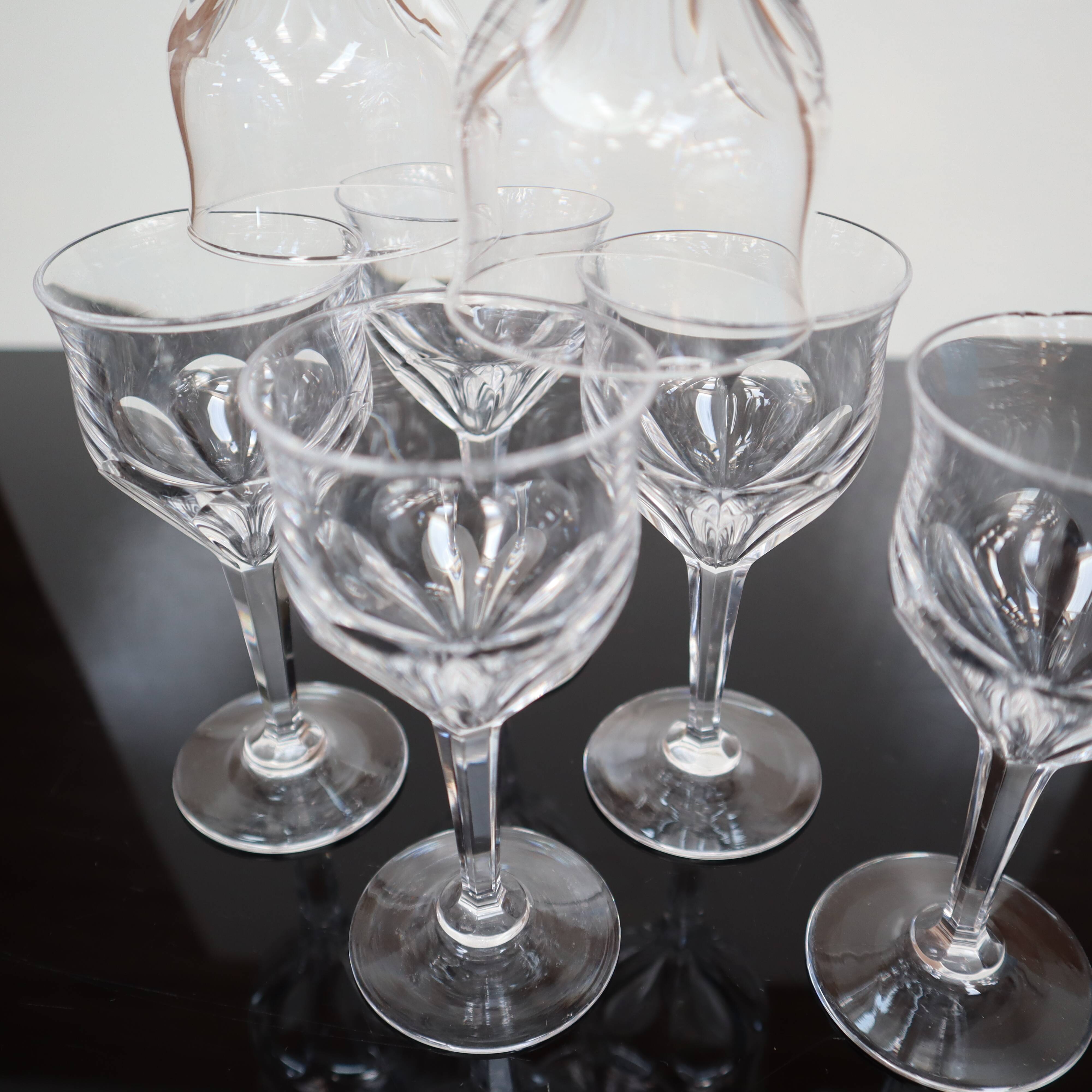 Set of 7 Val Saint Lambert crystal port glasses Nestor model
