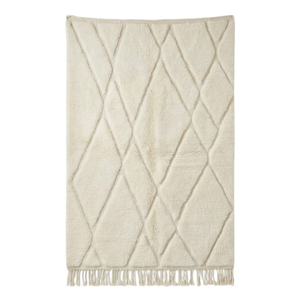 Berber wool rug with abstract white patterns