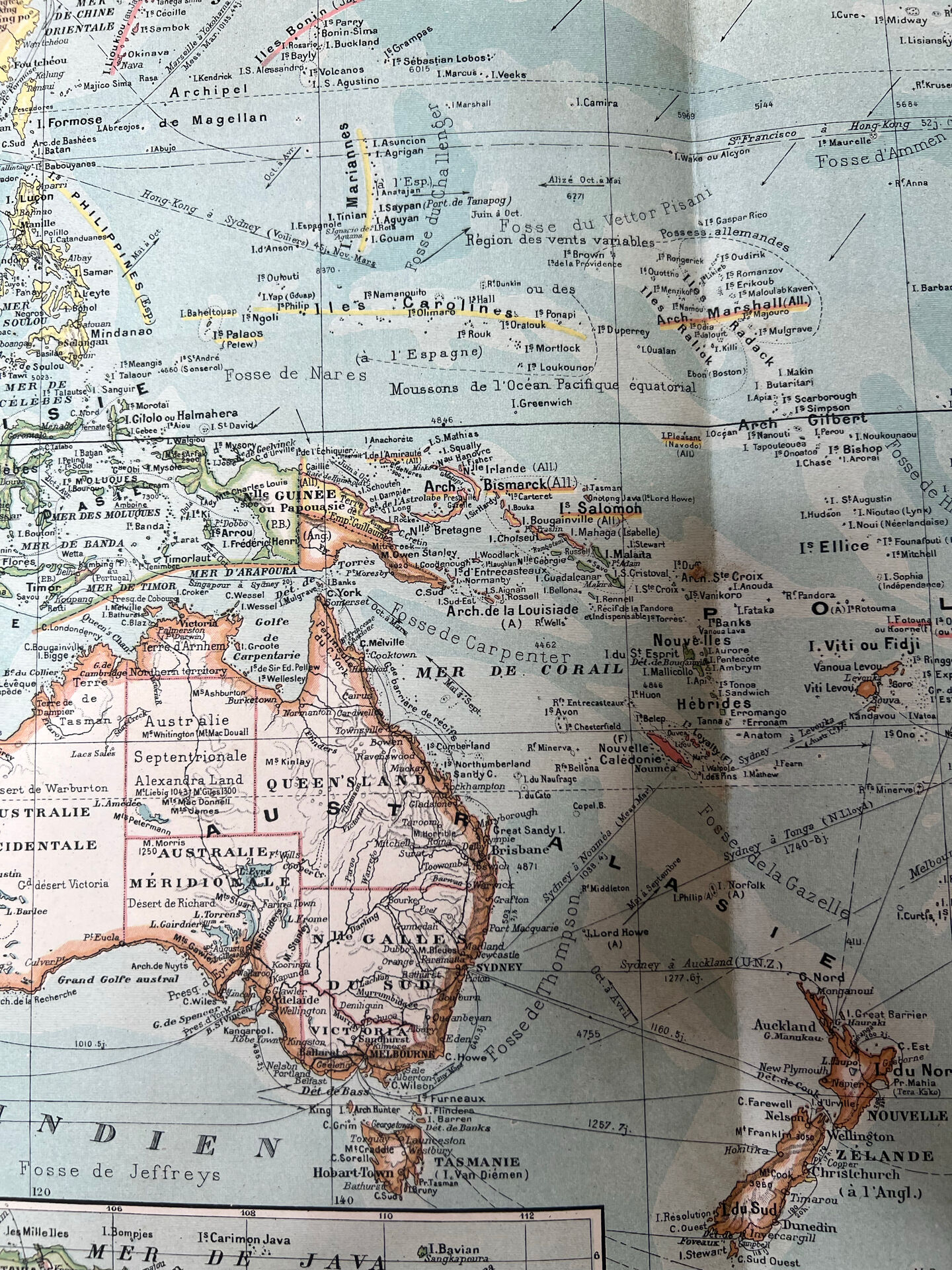 Carte ancienne Océanie 69x48cm