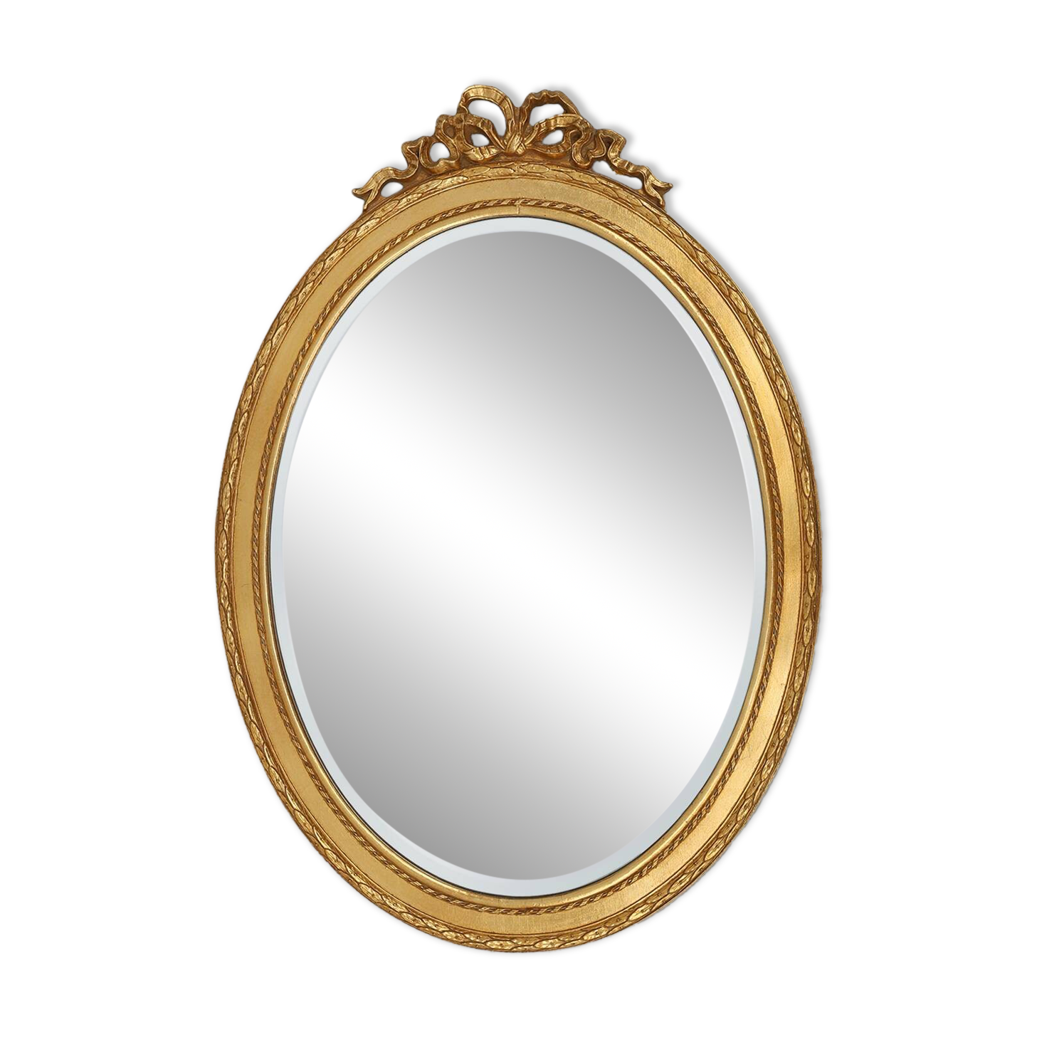 Oval shaped carved gilded Baroque mirror with beveled glass, Belgium